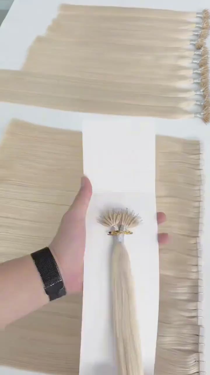 Video: platinum blonde #1001 nano bead hair extensions – straight strands and nano rings