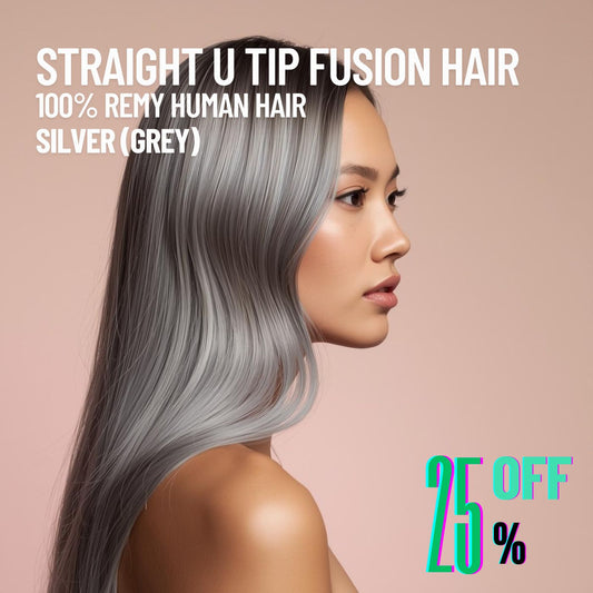 Silver Grey Straight U Tip Fusion Hair Extensions – 100% Remy Human Hair | 50g Pack | 10''–30'' | Reusable | Ships from Canada