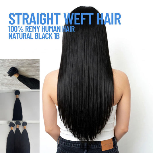 Natural Black #1B Straight Weft Hair Extensions – 100% Remy Human Hair | 100g Bundle | 10’’–30’’ | Sew-In & DIY | Reusable