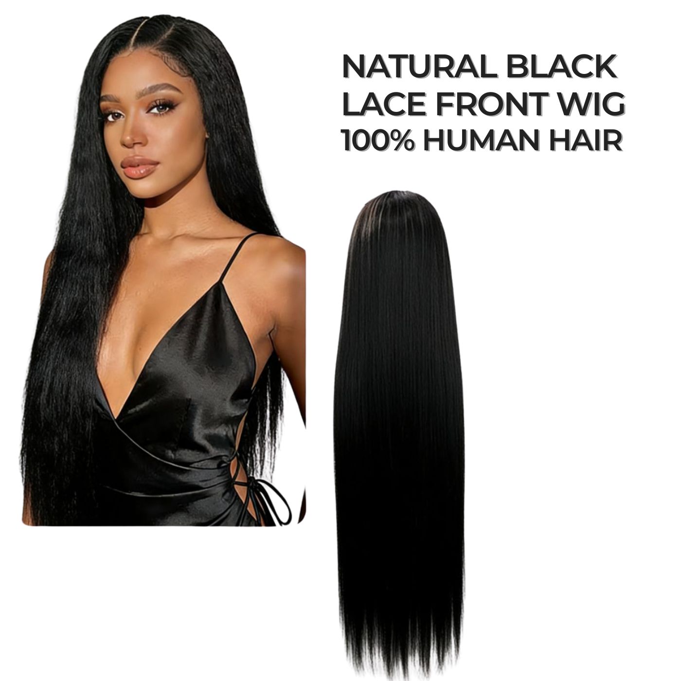 Natural Black Straight Lace Front Wig – 100% Remy Human Hair | 13x4 Transparent Lace | 180% Density | 14''–28''